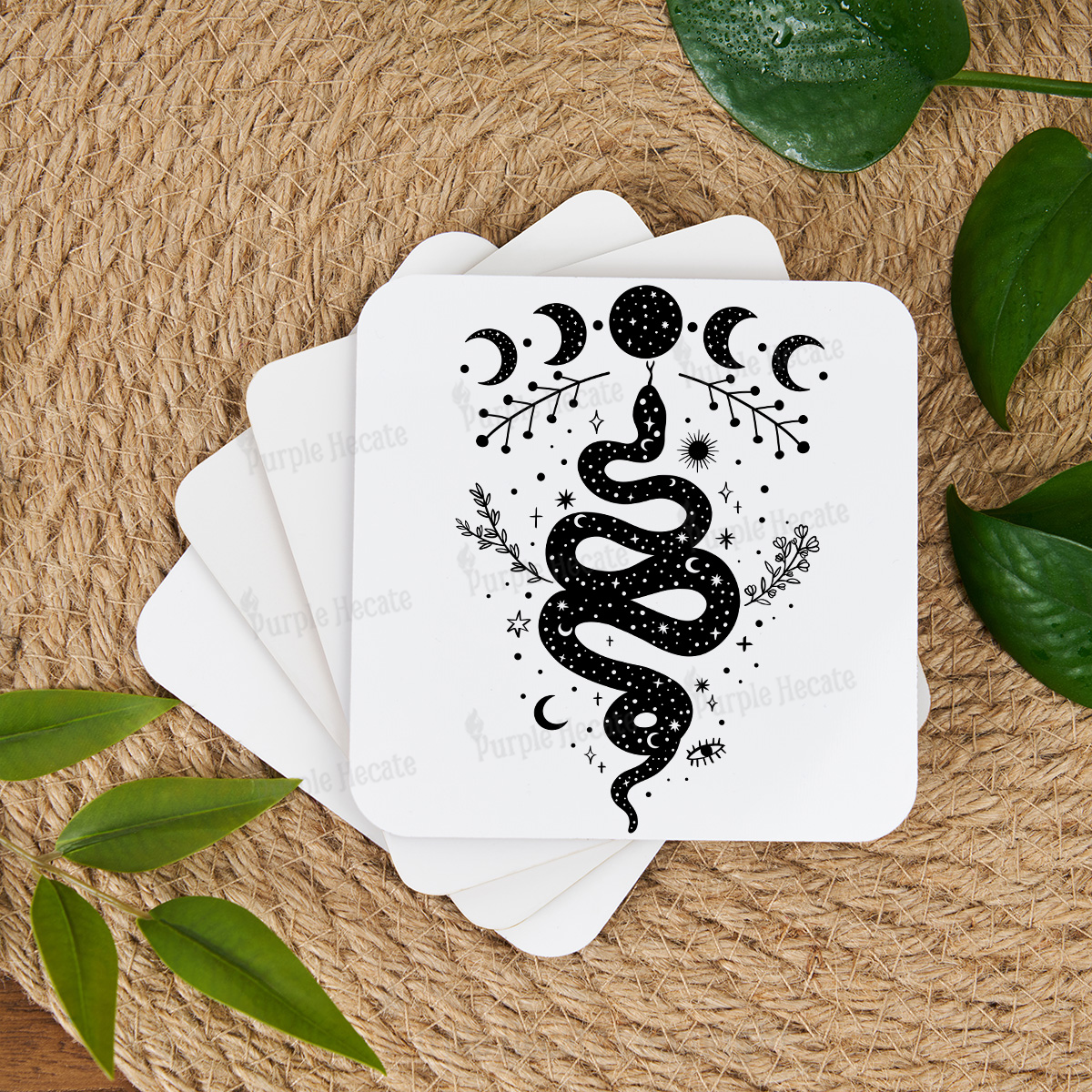Purplehecate Snake And Moon Phase Comfort Coaster
