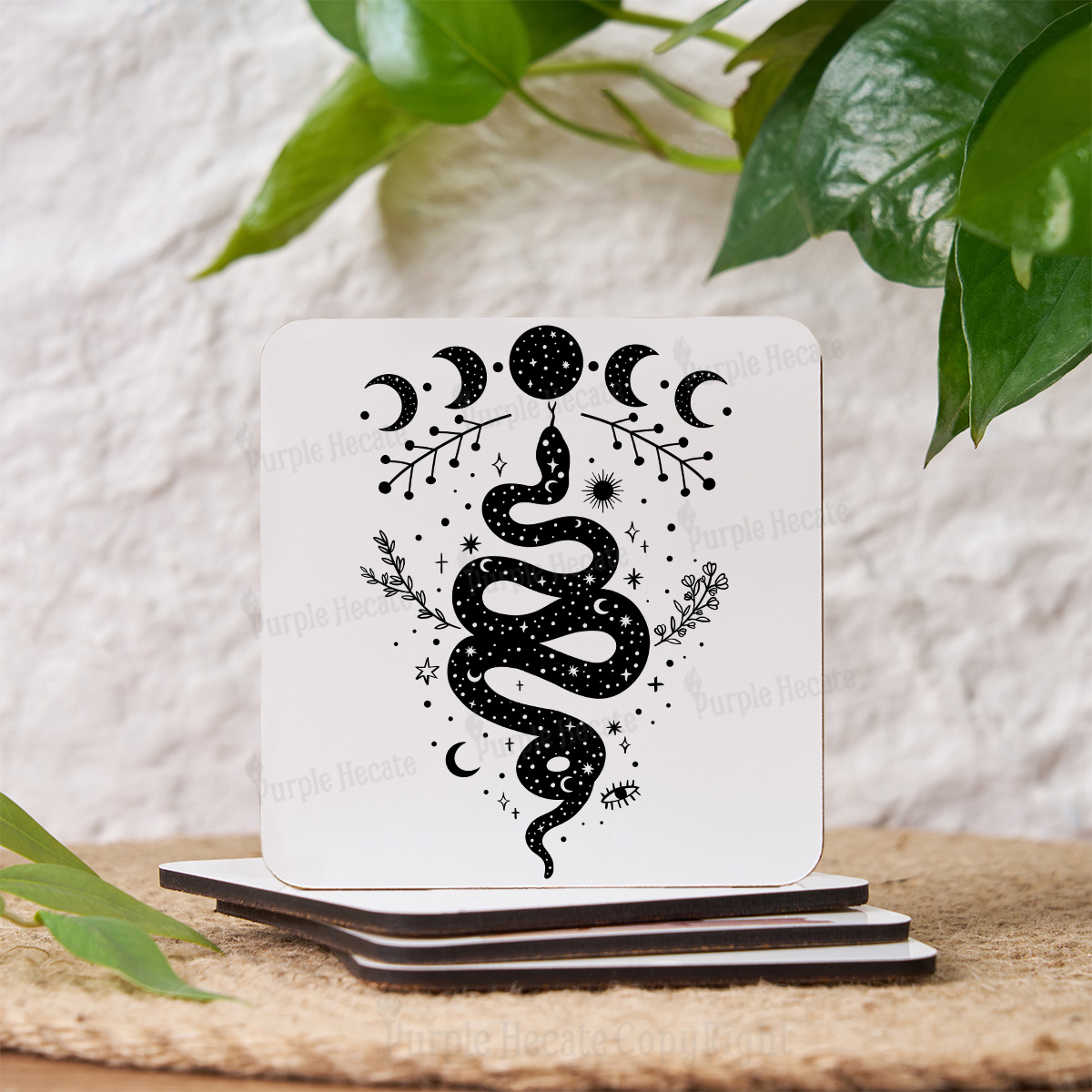 Purplehecate Snake And Moon Phase Comfort Coaster
