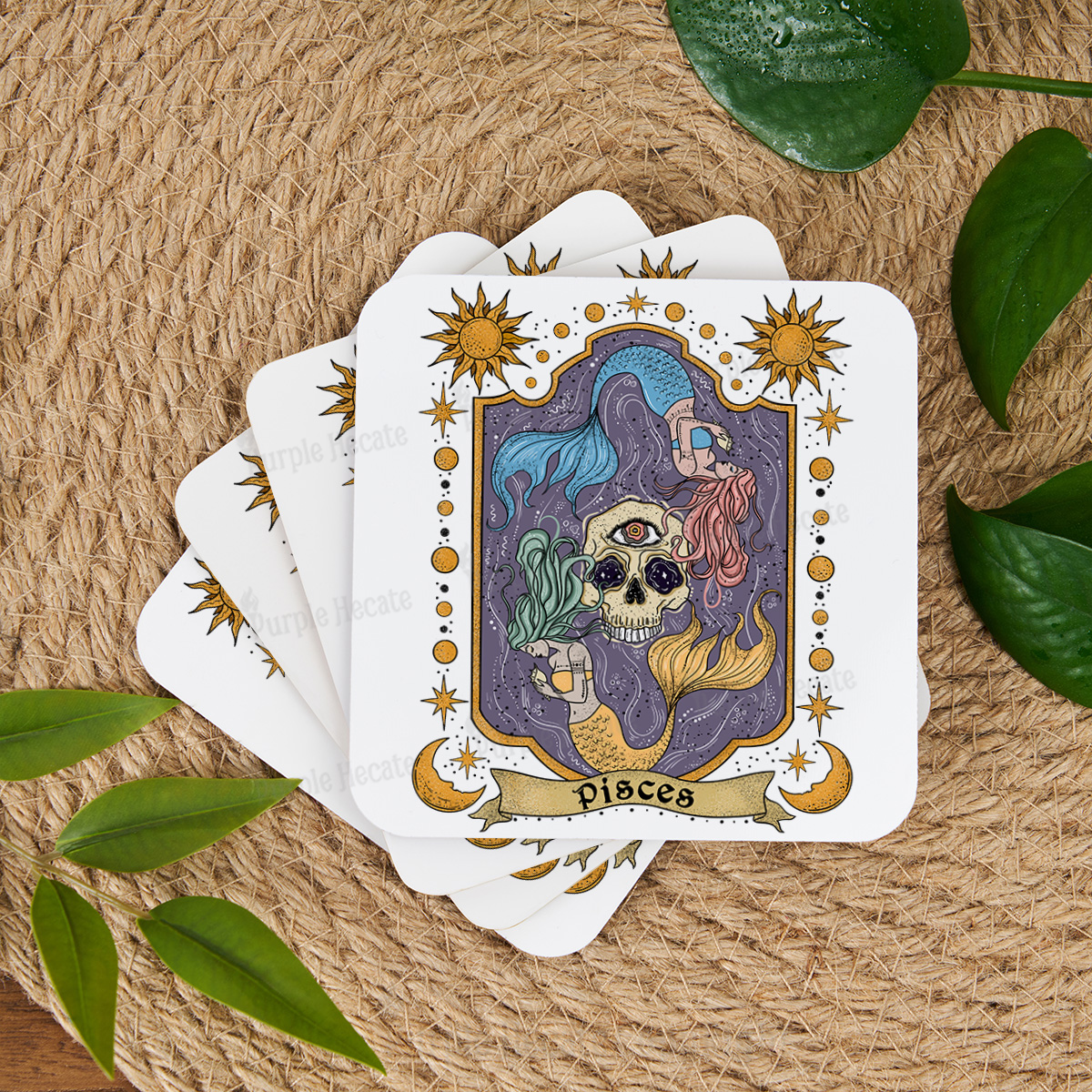 Purplehecate Pisces Zodiac Coaster