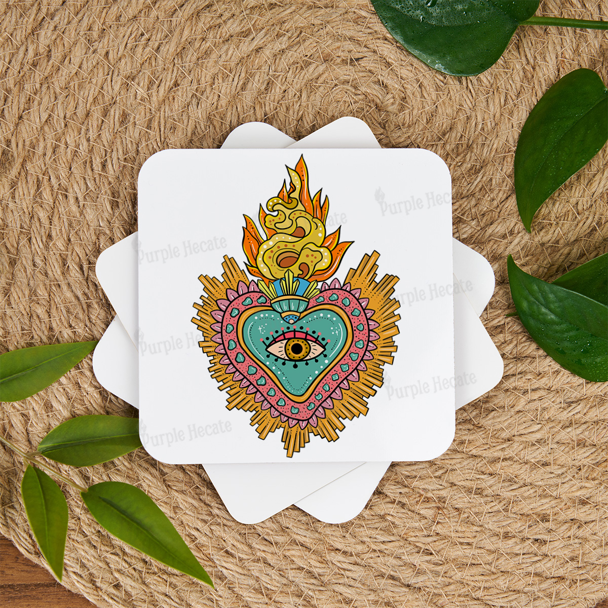 Purplehecate Rainbow Sacred Heart Coaster