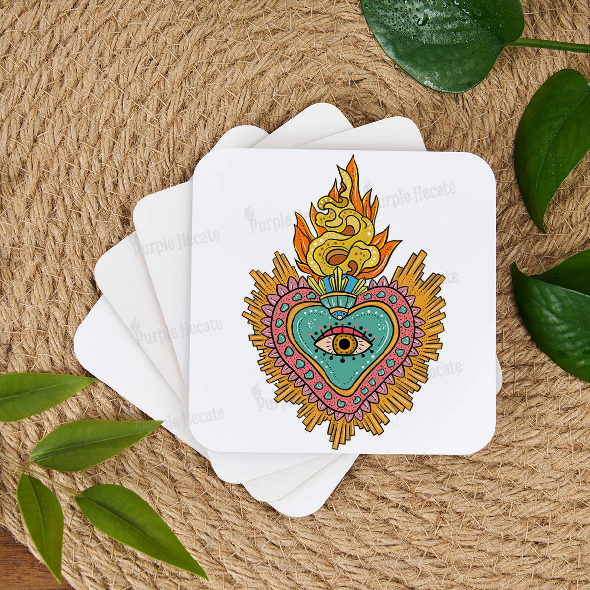 Purplehecate Rainbow Sacred Heart Coaster