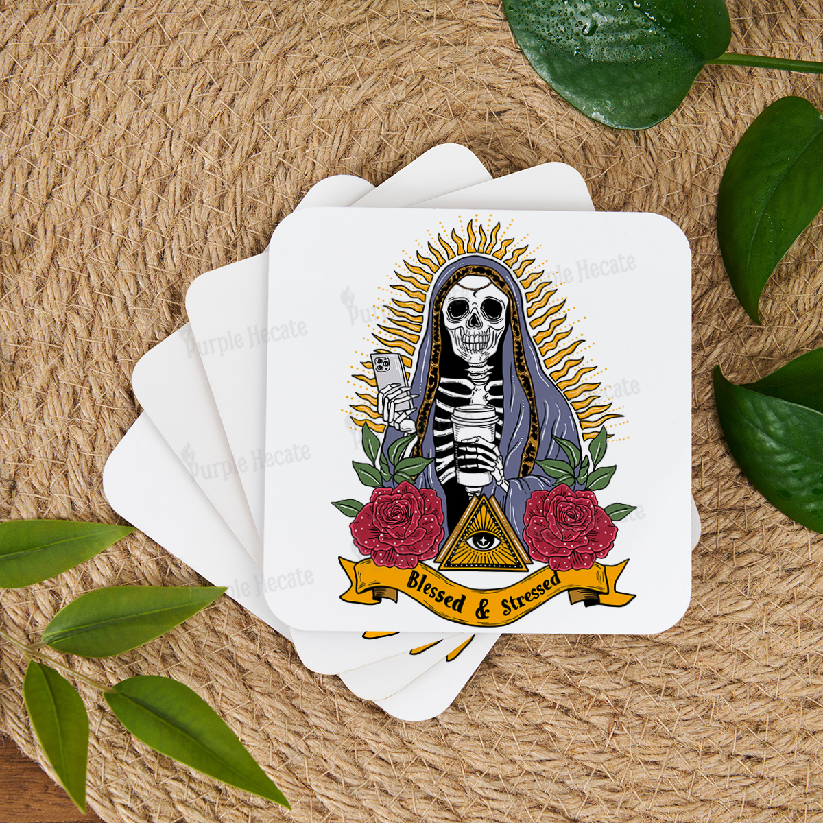 Purplehecate Blessed And Stressed Coaster