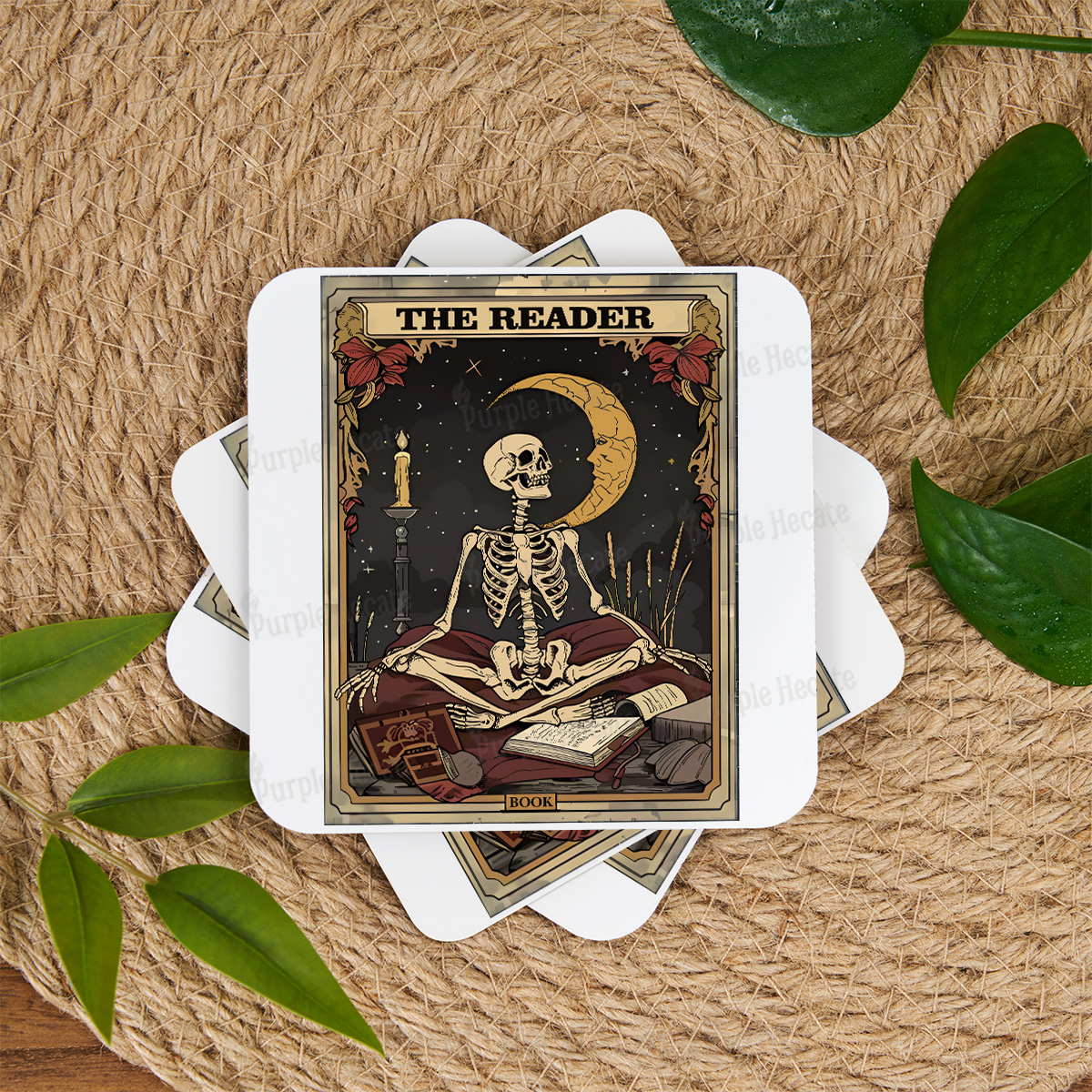 Purplehecate The Reader Tarot Card Coaster