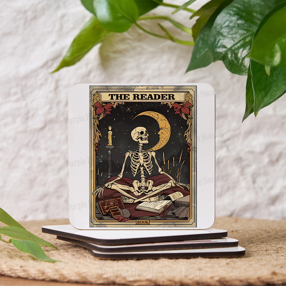 Purplehecate The Reader Tarot Card Coaster