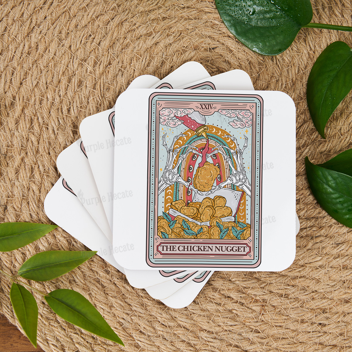 Purplehecate The Chicken Nugget Food Tarot Coaster