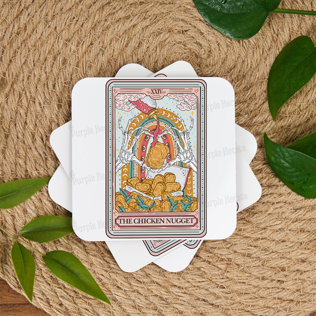 Purplehecate The Chicken Nugget Food Tarot Coaster