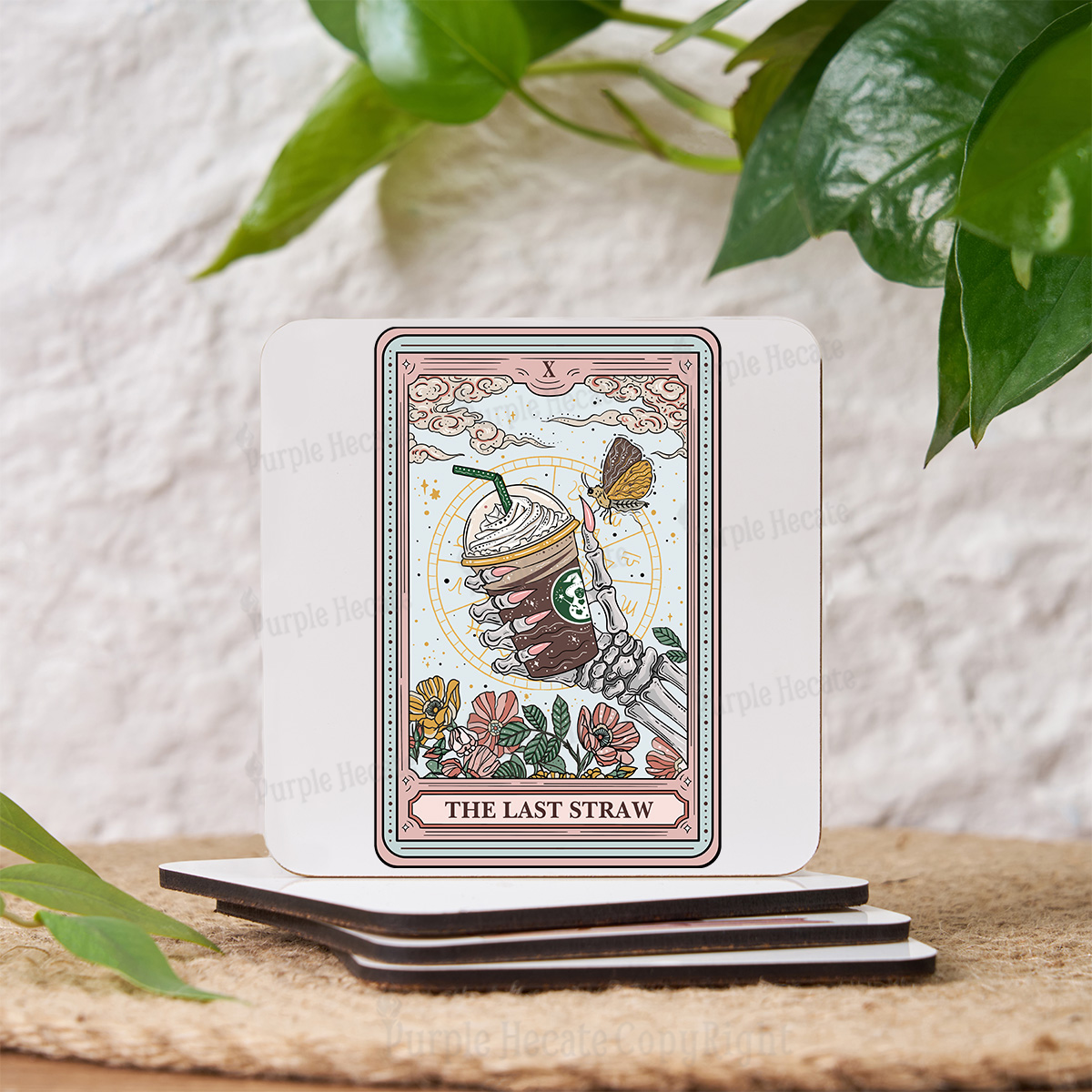 Purplehecate The Last Straw Food Tarot Coaster