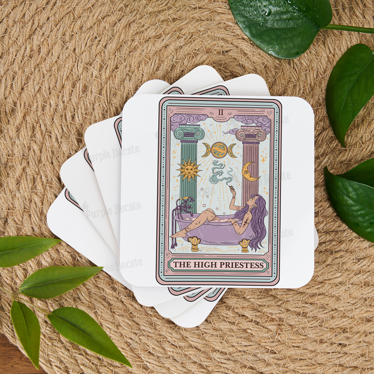 Purplehecate The High Priestess Tarot Coaster