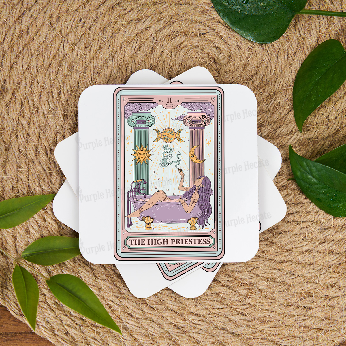 Purplehecate The High Priestess Tarot Coaster