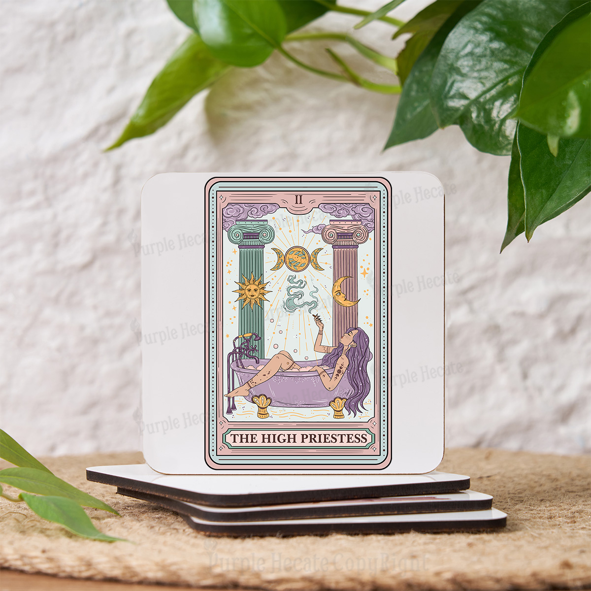 Purplehecate The High Priestess Tarot Coaster