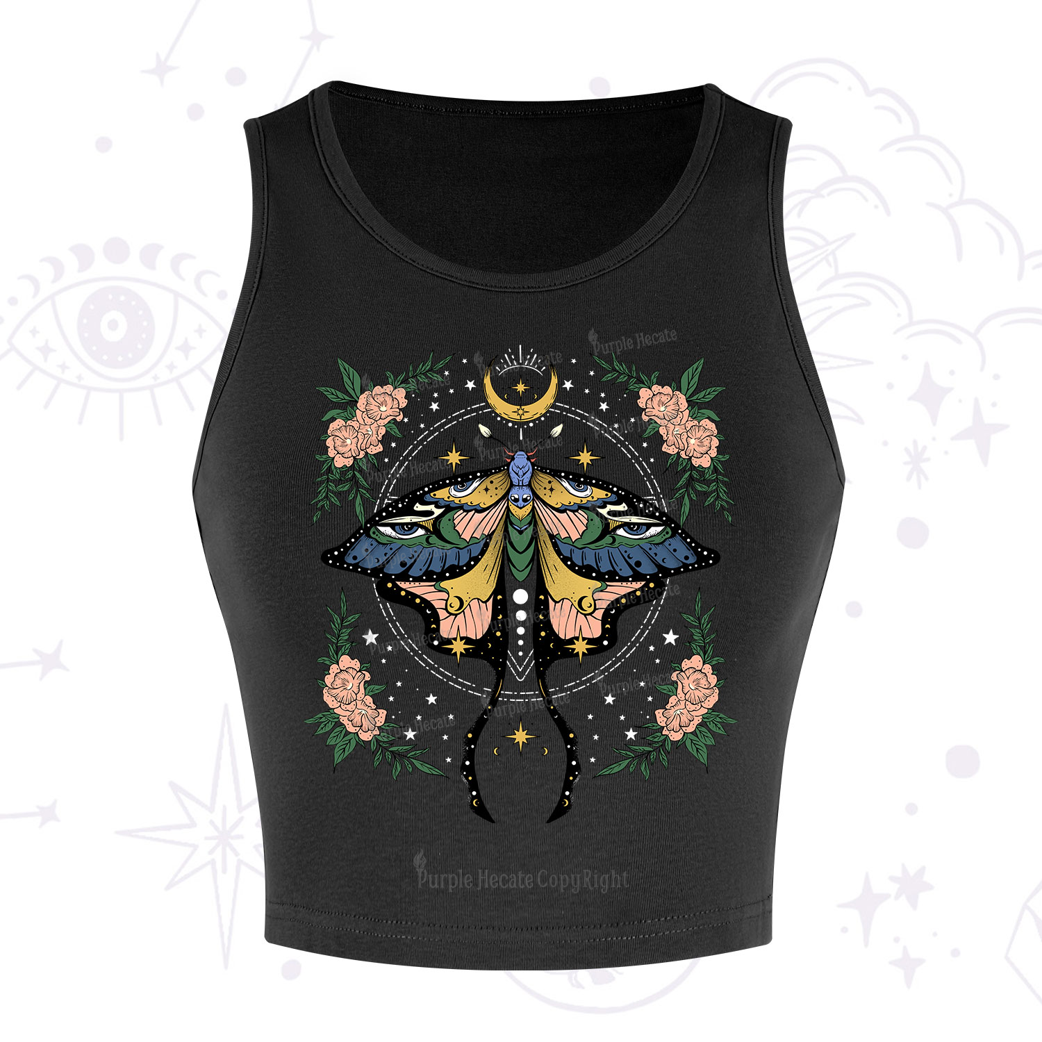 Purplehecate Mystical Moth Crop Tank