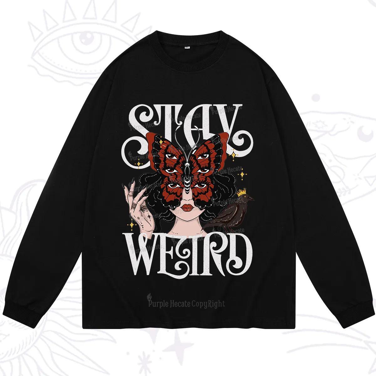 Purplehecate Stay Weird Gothic Butterfly Oracle Long Sleeve T-Shirt