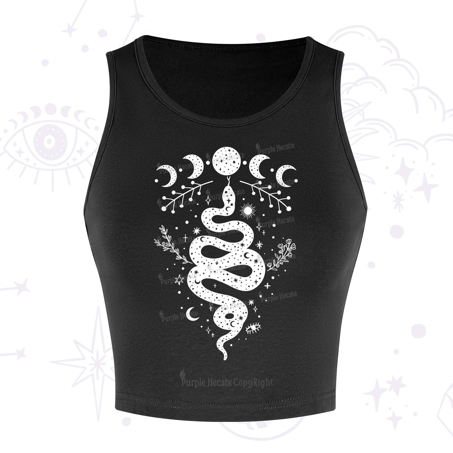 Purplehecate Snake And Moon Phase Comfort Crop Tank