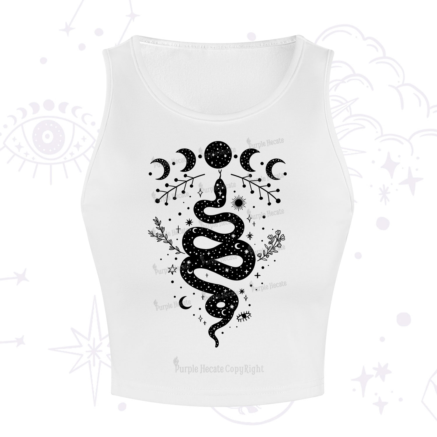 Purplehecate Snake And Moon Phase Comfort Crop Tank