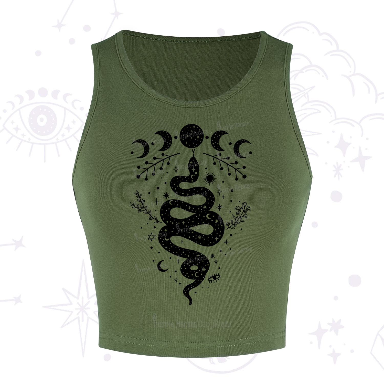 Purplehecate Snake And Moon Phase Comfort Crop Tank