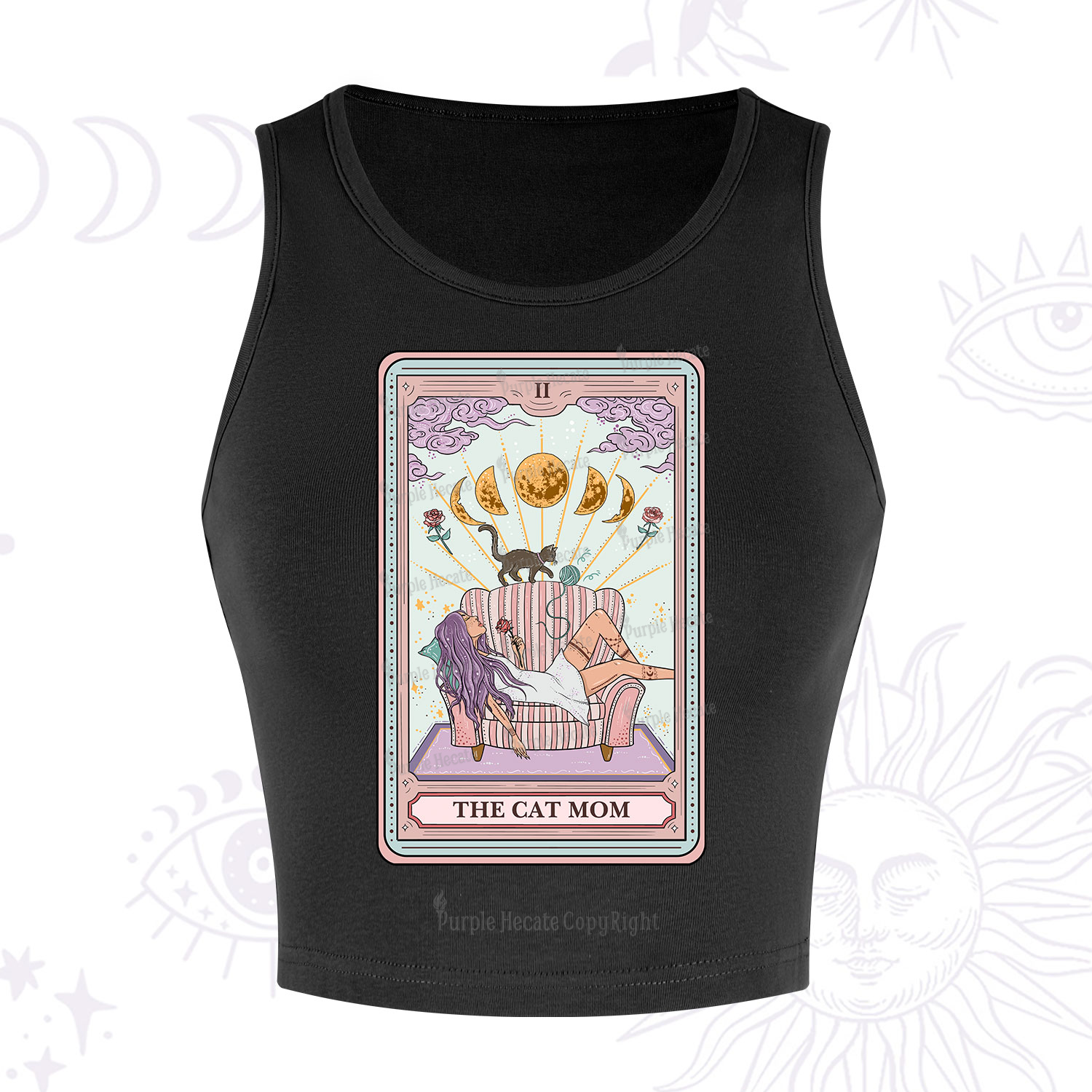 Purplehecate The Cat Mom Tarot Crop Tank