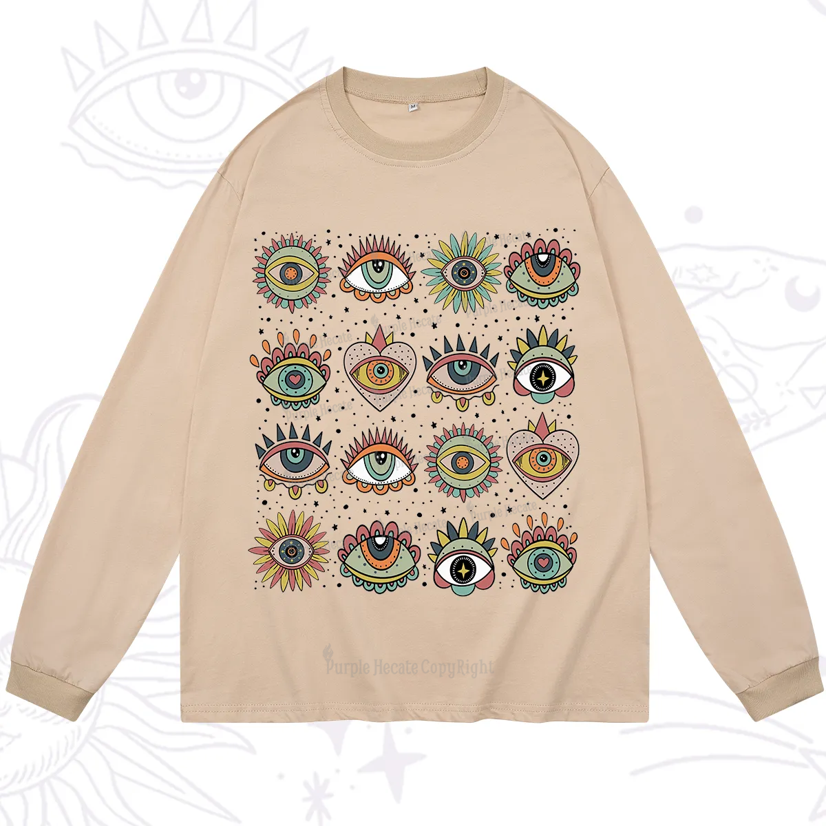 Purplehecate Mystical Evil Eye Pattern Long Sleeve T-Shirt