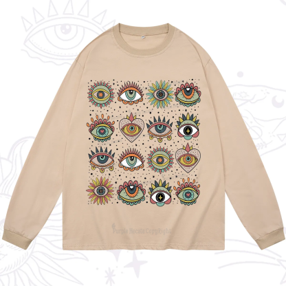 Purplehecate Mystical Evil Eye Pattern Long Sleeve T-Shirt