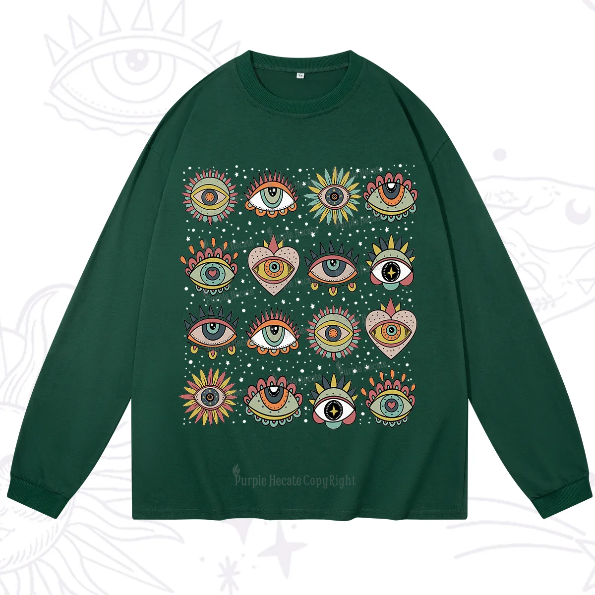 Purplehecate Mystical Evil Eye Pattern Long Sleeve T-Shirt