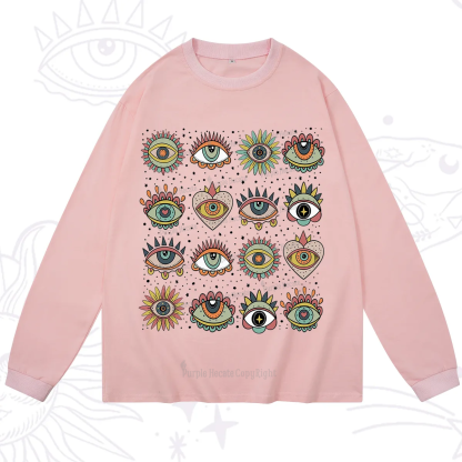 Purplehecate Mystical Evil Eye Pattern Long Sleeve T-Shirt