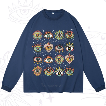 Purplehecate Mystical Evil Eye Pattern Long Sleeve T-Shirt