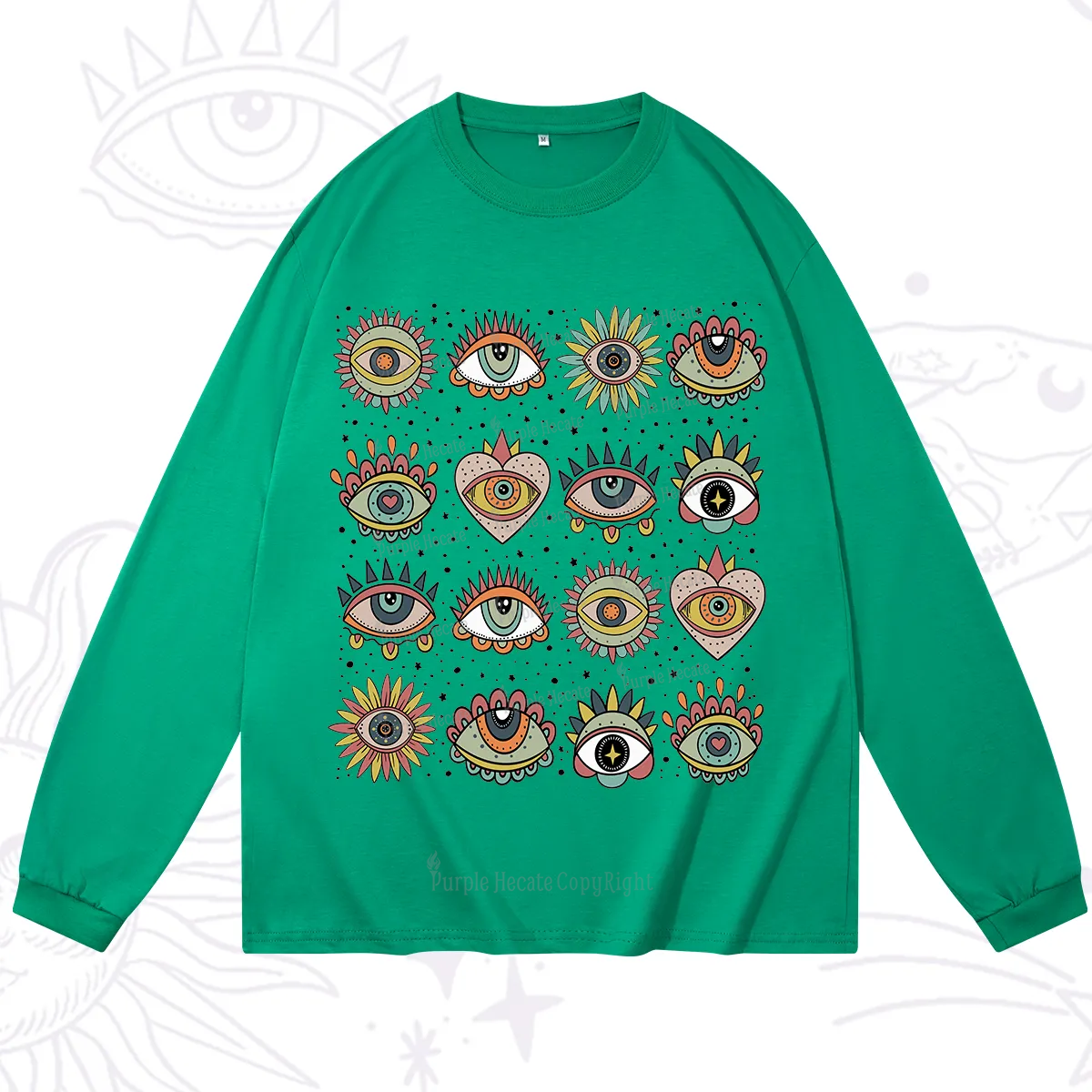 Purplehecate Mystical Evil Eye Pattern Long Sleeve T-Shirt