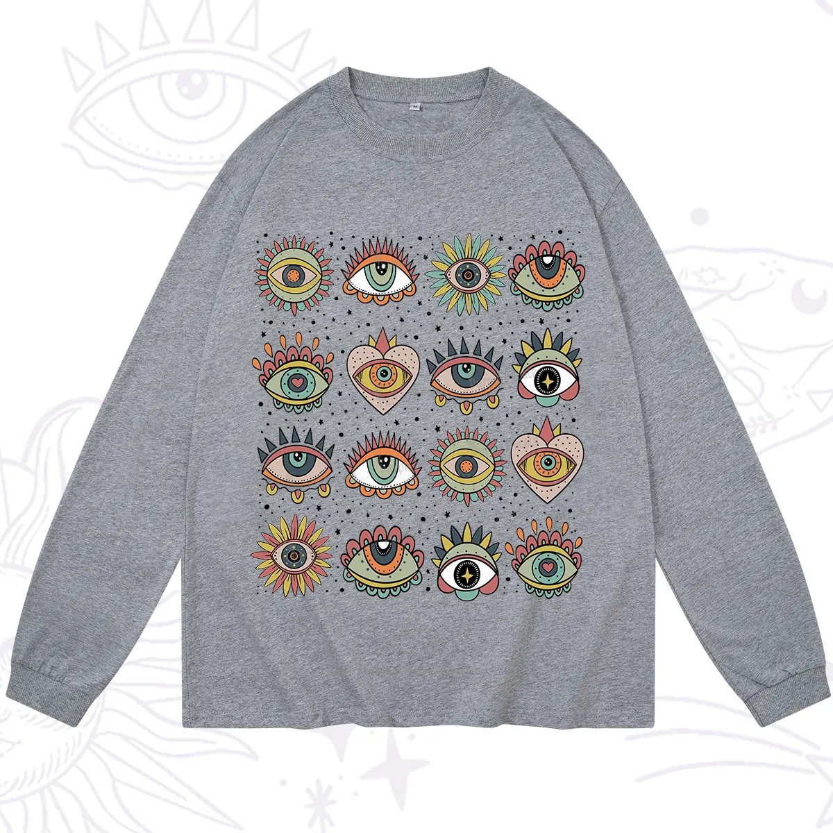 Purplehecate Mystical Evil Eye Pattern Long Sleeve T-Shirt