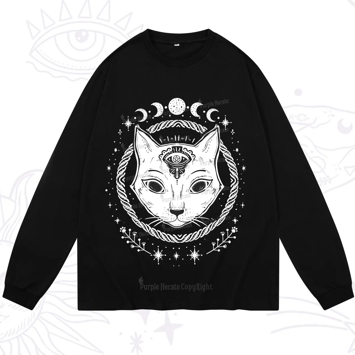 Purplehecate Third Eye Black Cat Long Sleeve T-Shirt