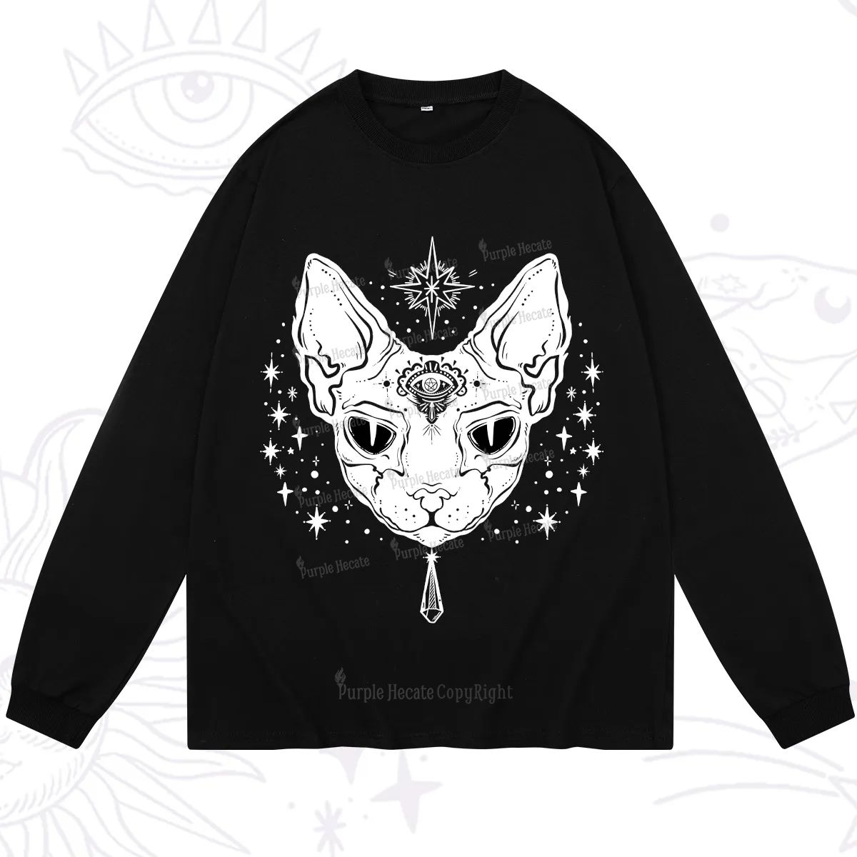 Purplehecate Three Eyed Sphynx Cat Long Sleeve T-Shirt