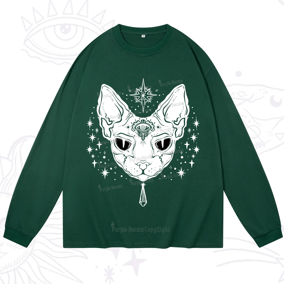 Purplehecate Three Eyed Sphynx Cat Long Sleeve T-Shirt