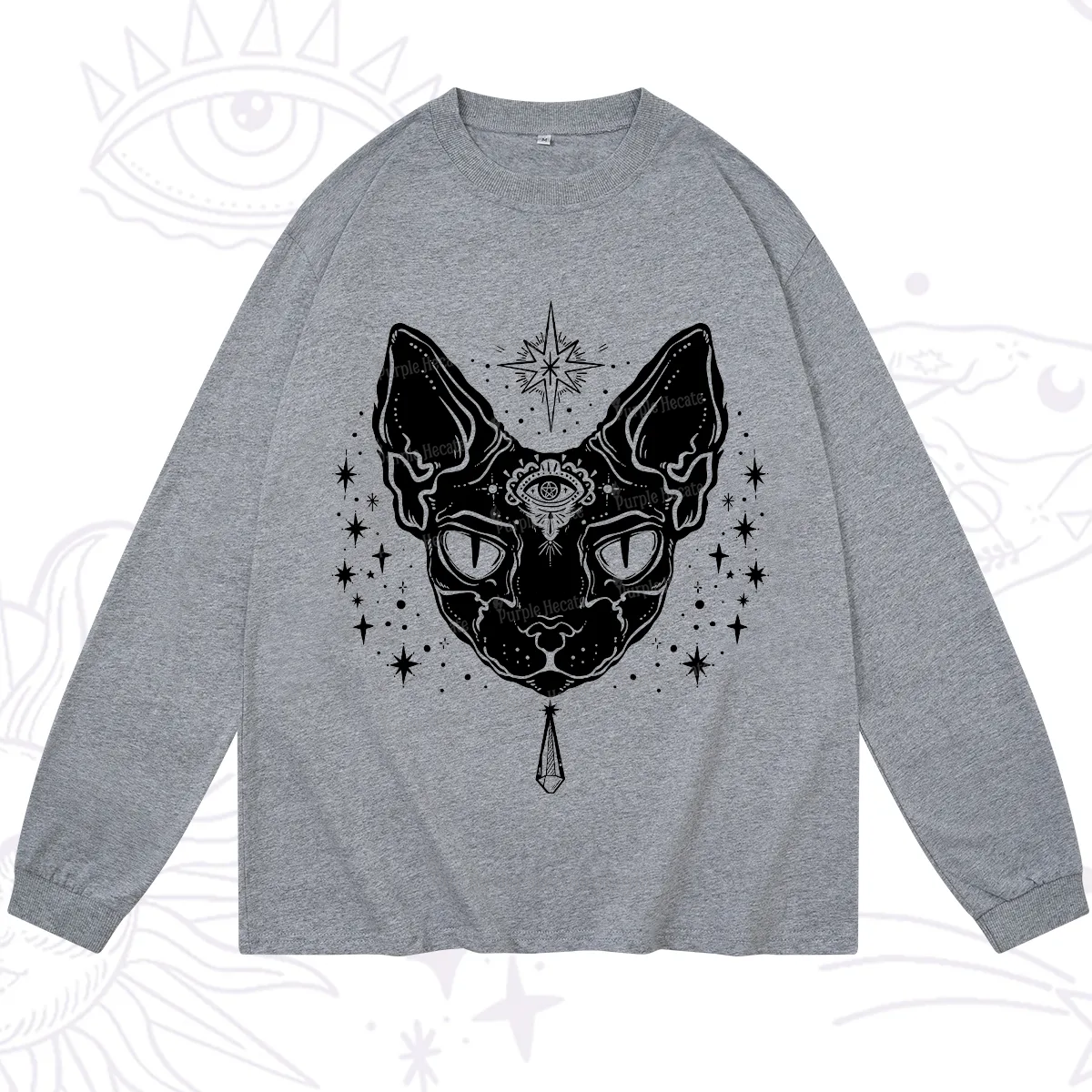 Purplehecate Three Eyed Sphynx Cat Long Sleeve T-Shirt