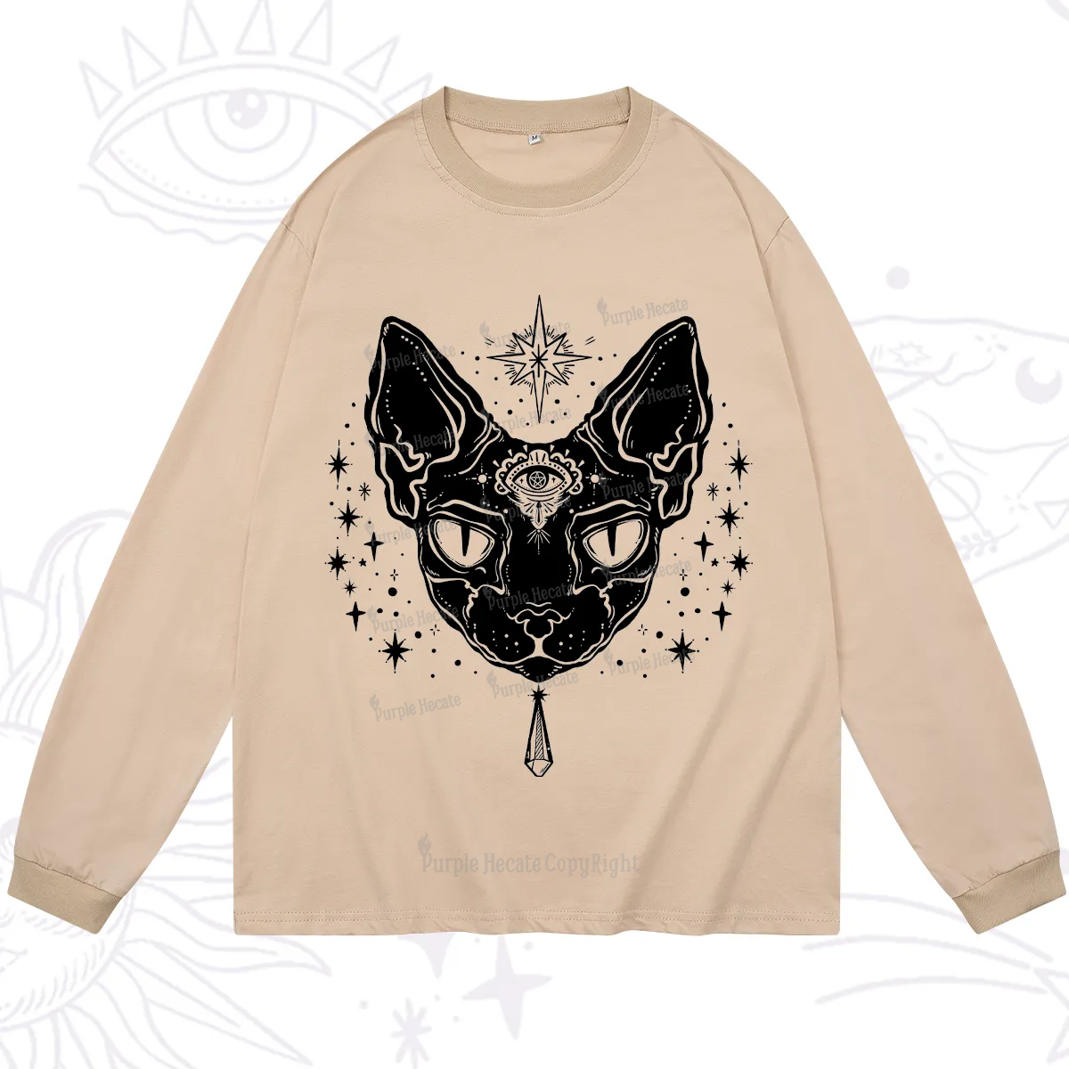 Purplehecate Three Eyed Sphynx Cat Long Sleeve T-Shirt