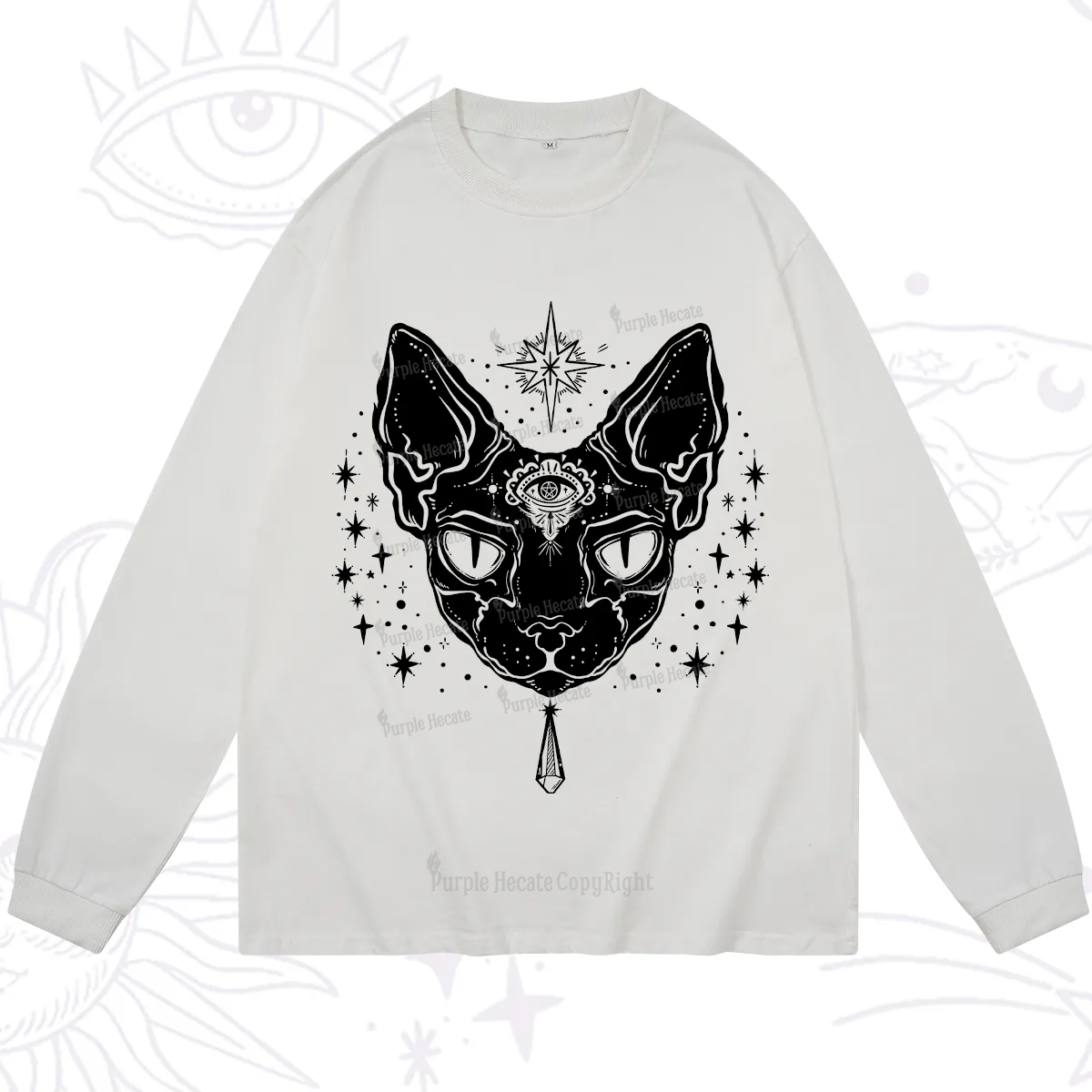Purplehecate Three Eyed Sphynx Cat Long Sleeve T-Shirt