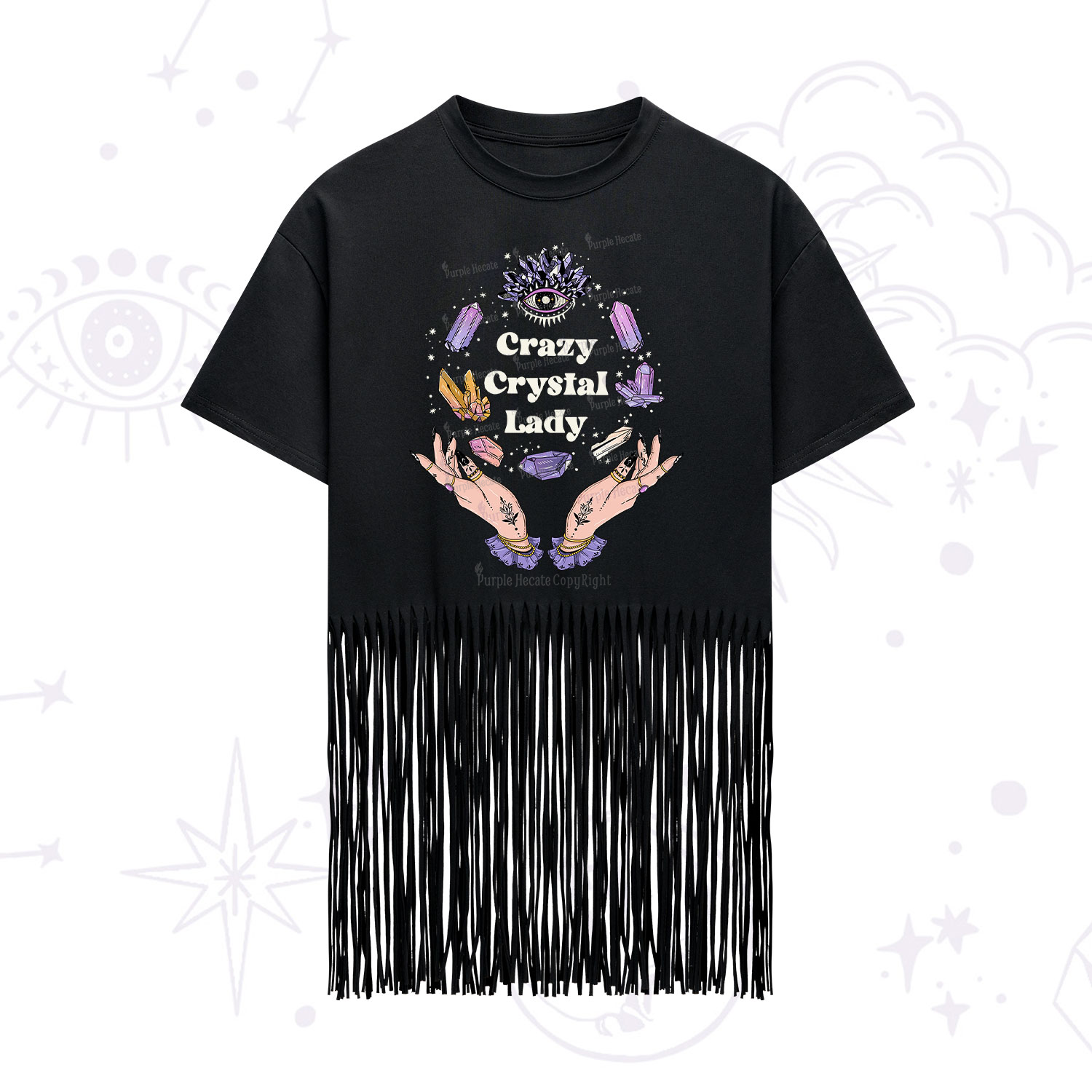 Purplehecate Crazy Crystal Lady Fringe Hem T-Shirt