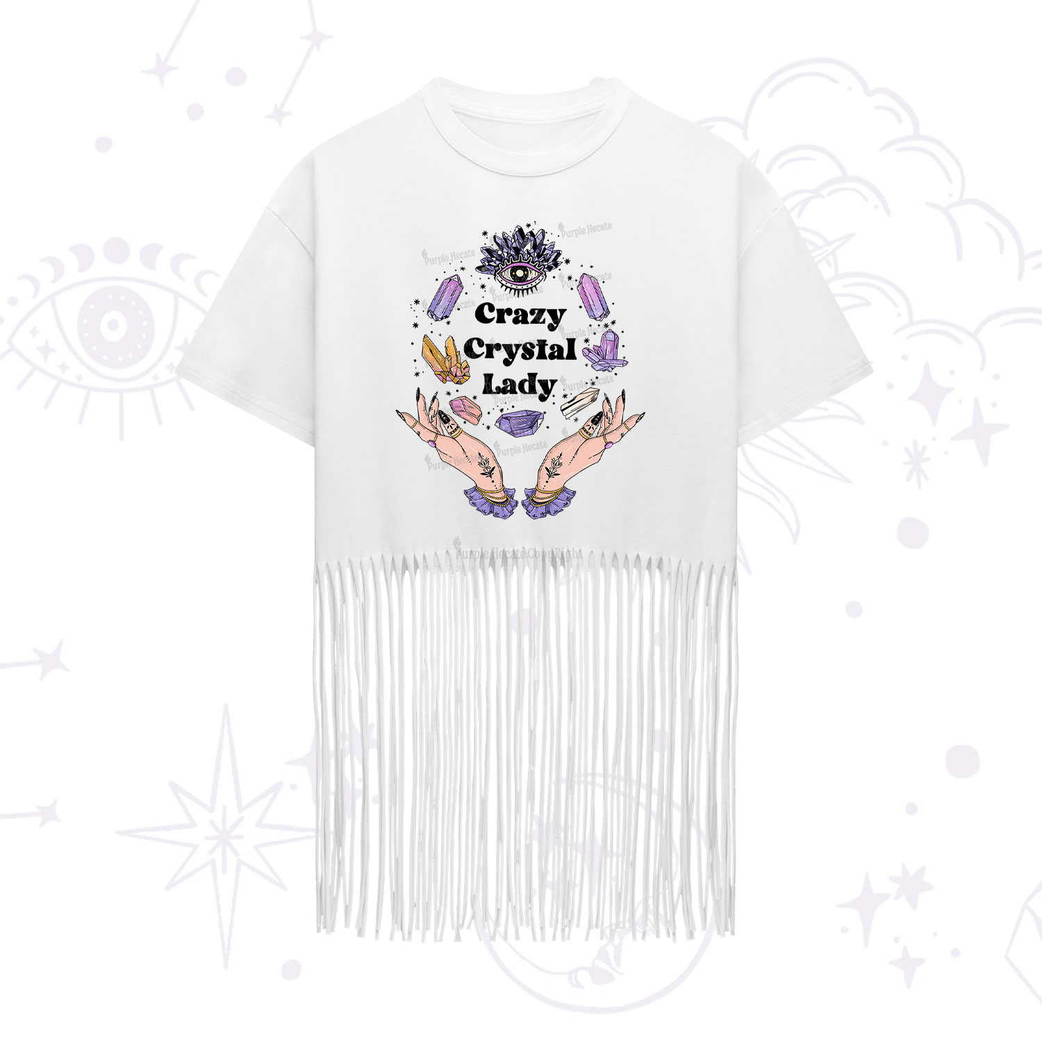 Purplehecate Crazy Crystal Lady Fringe Hem T-Shirt