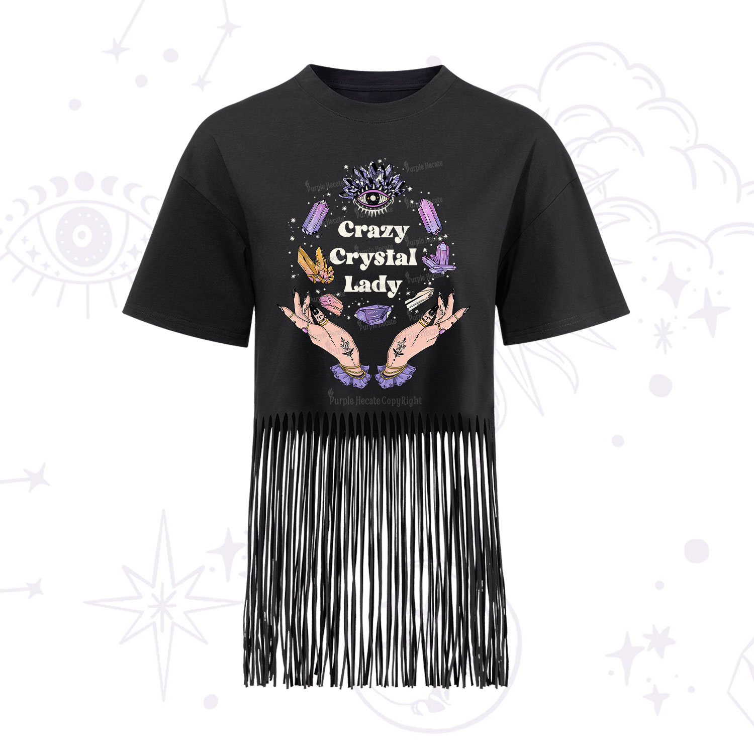 Purplehecate Crazy Crystal Lady Fringe Hem T-Shirt