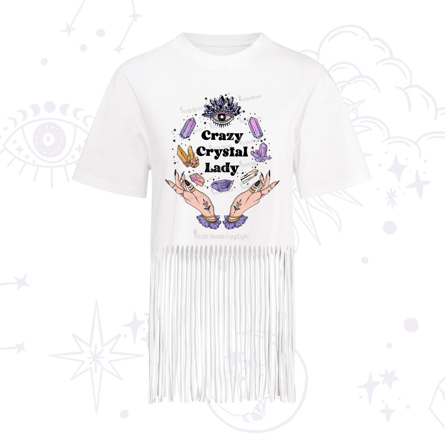 Purplehecate Crazy Crystal Lady Fringe Hem T-Shirt