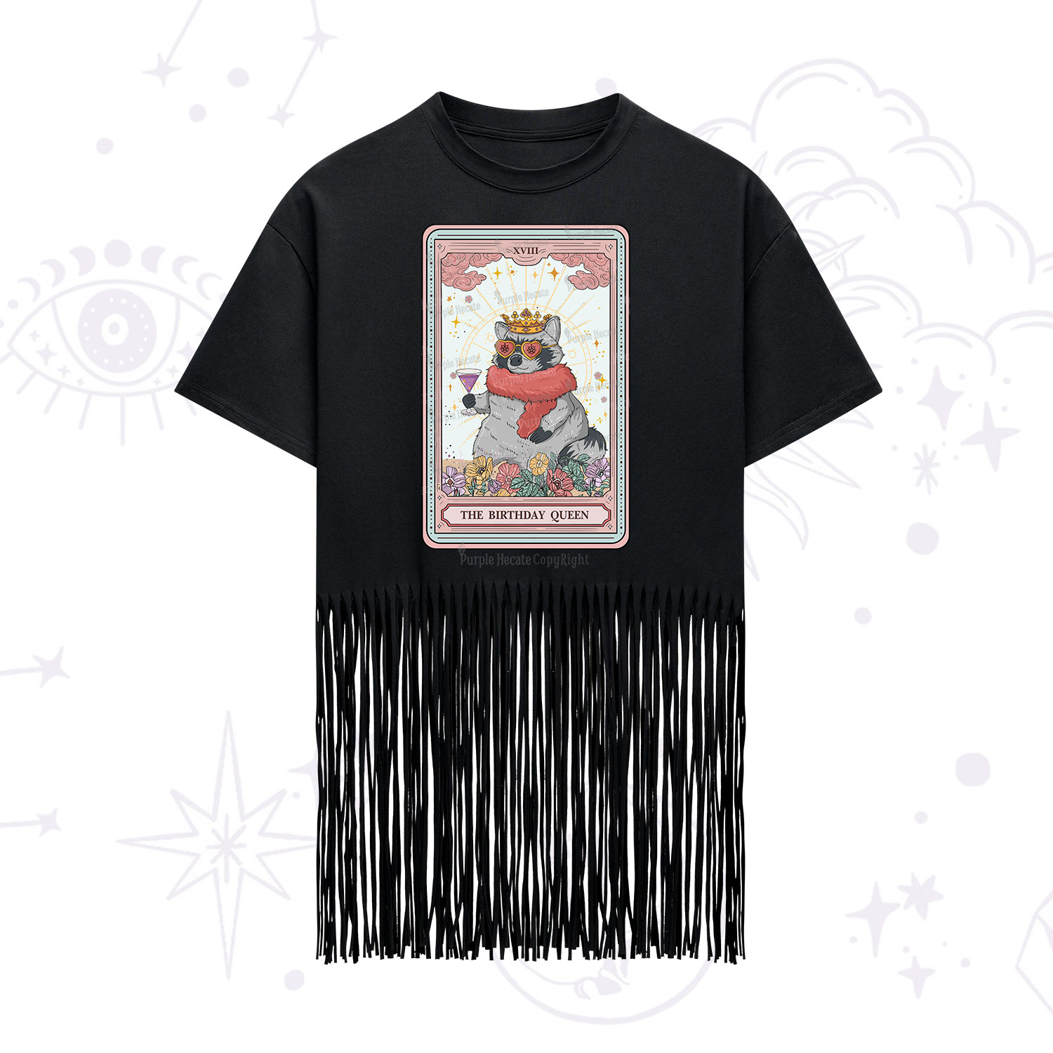 Purplehecate The Birthday Queen Tarot Fringe Hem T-Shirt