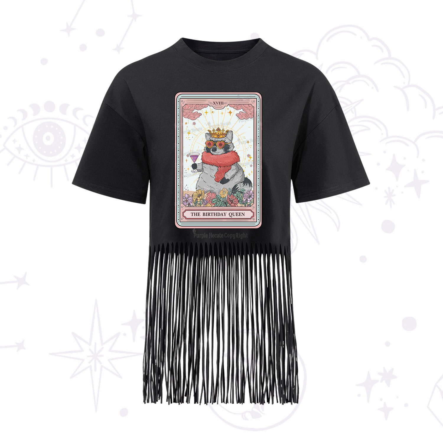 Purplehecate The Birthday Queen Tarot Fringe Hem T-Shirt