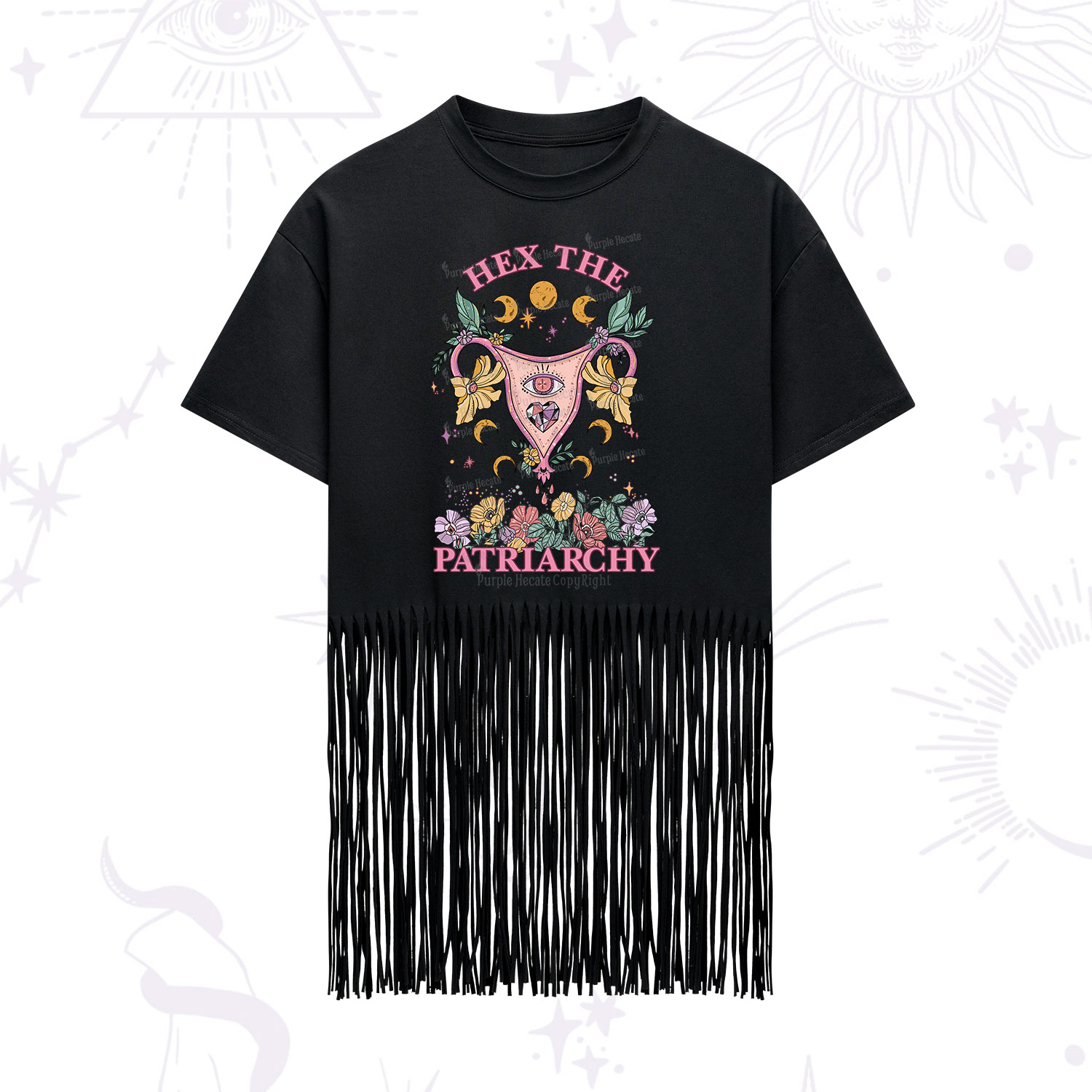 Purplehecate Hex the Patriarchy Feminist Power Fringe Hem T-Shirt