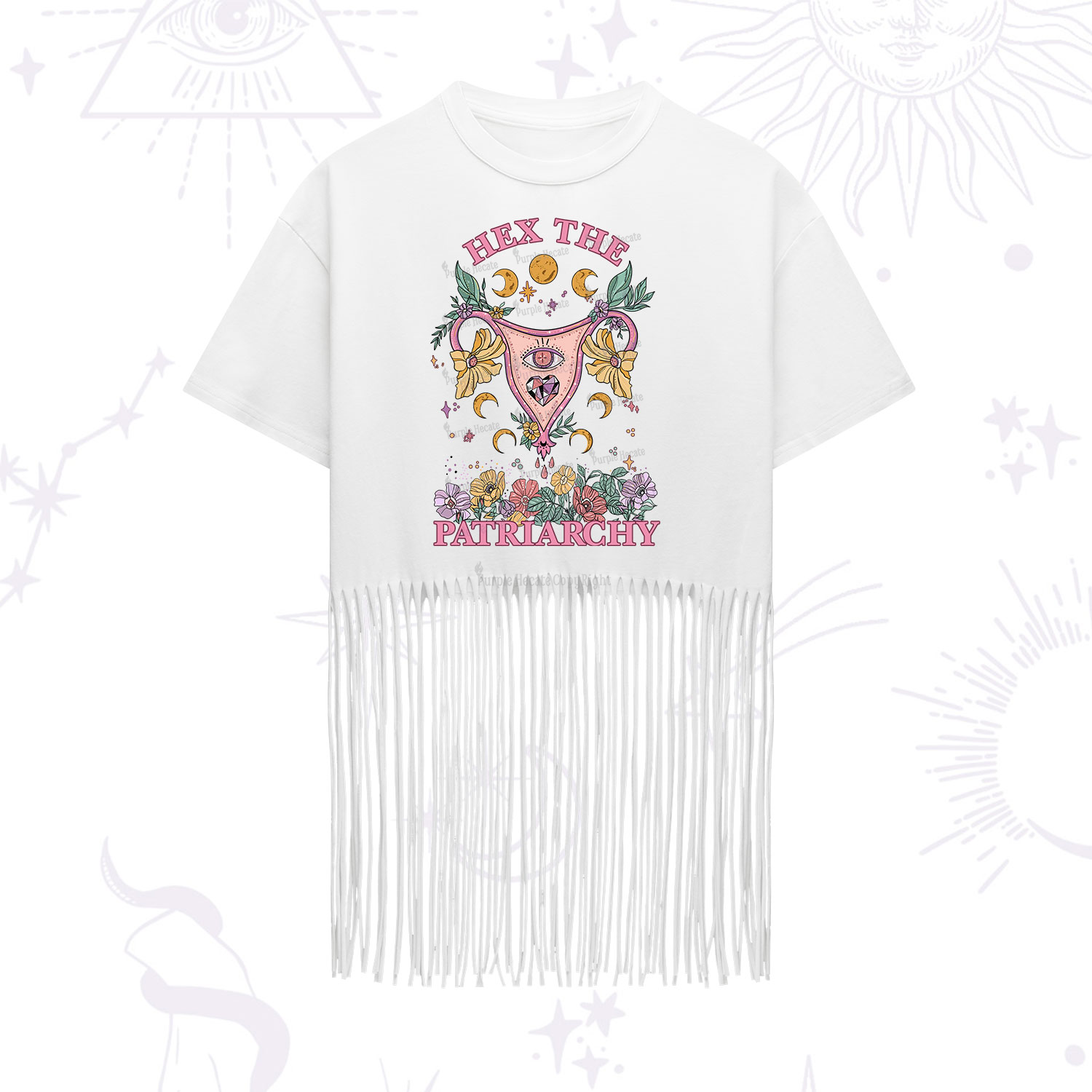 Purplehecate Hex the Patriarchy Feminist Power Fringe Hem T-Shirt