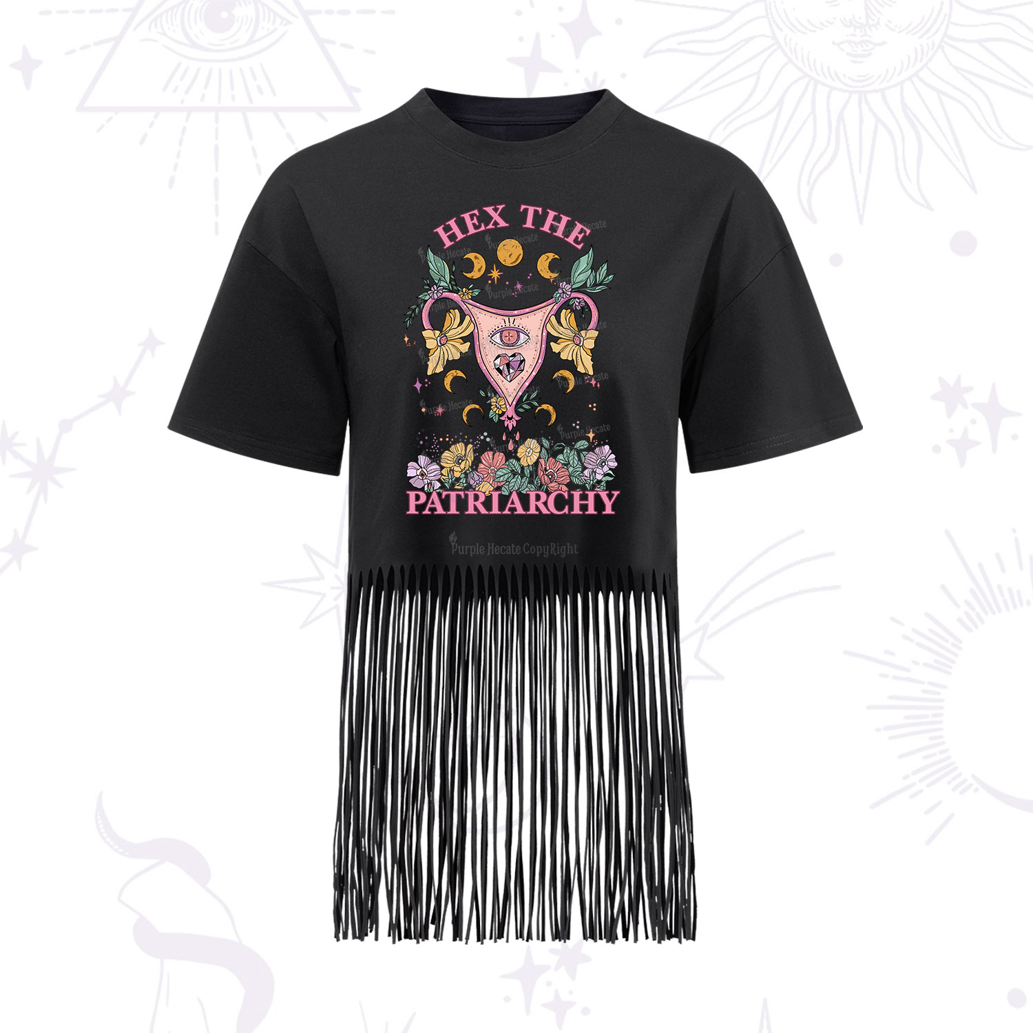 Purplehecate Hex the Patriarchy Feminist Power Fringe Hem T-Shirt