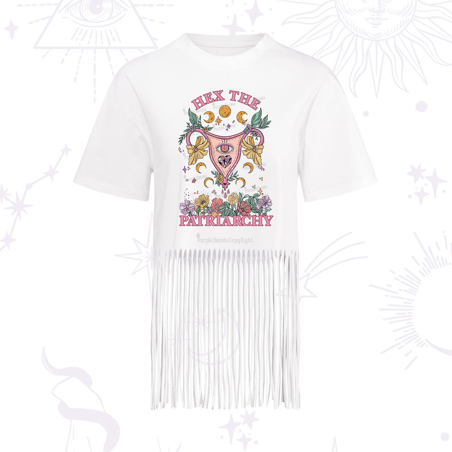 Purplehecate Hex the Patriarchy Feminist Power Fringe Hem T-Shirt