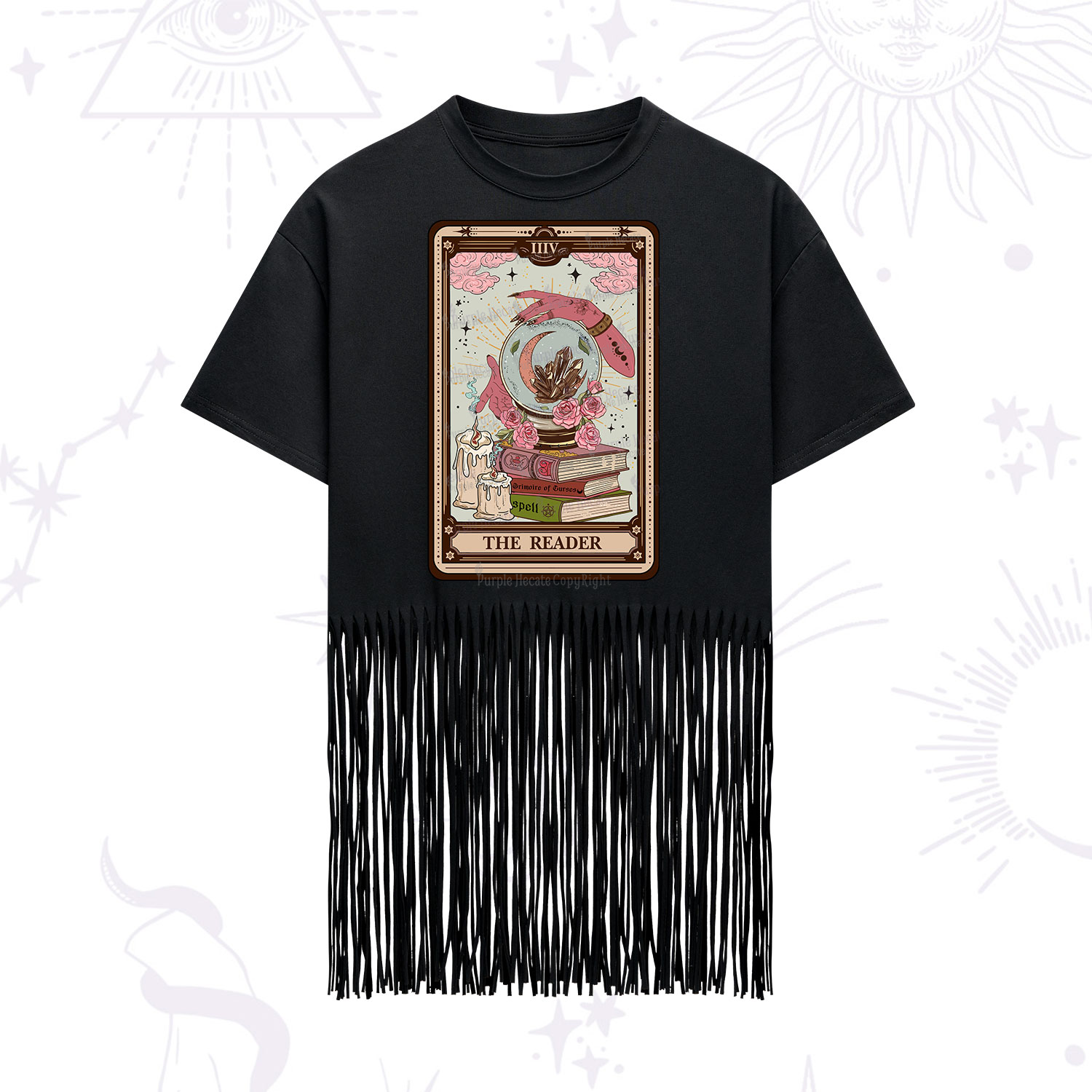 Purplehecate The Reader Tarot Witch Vibes Fringe Hem T-Shirt