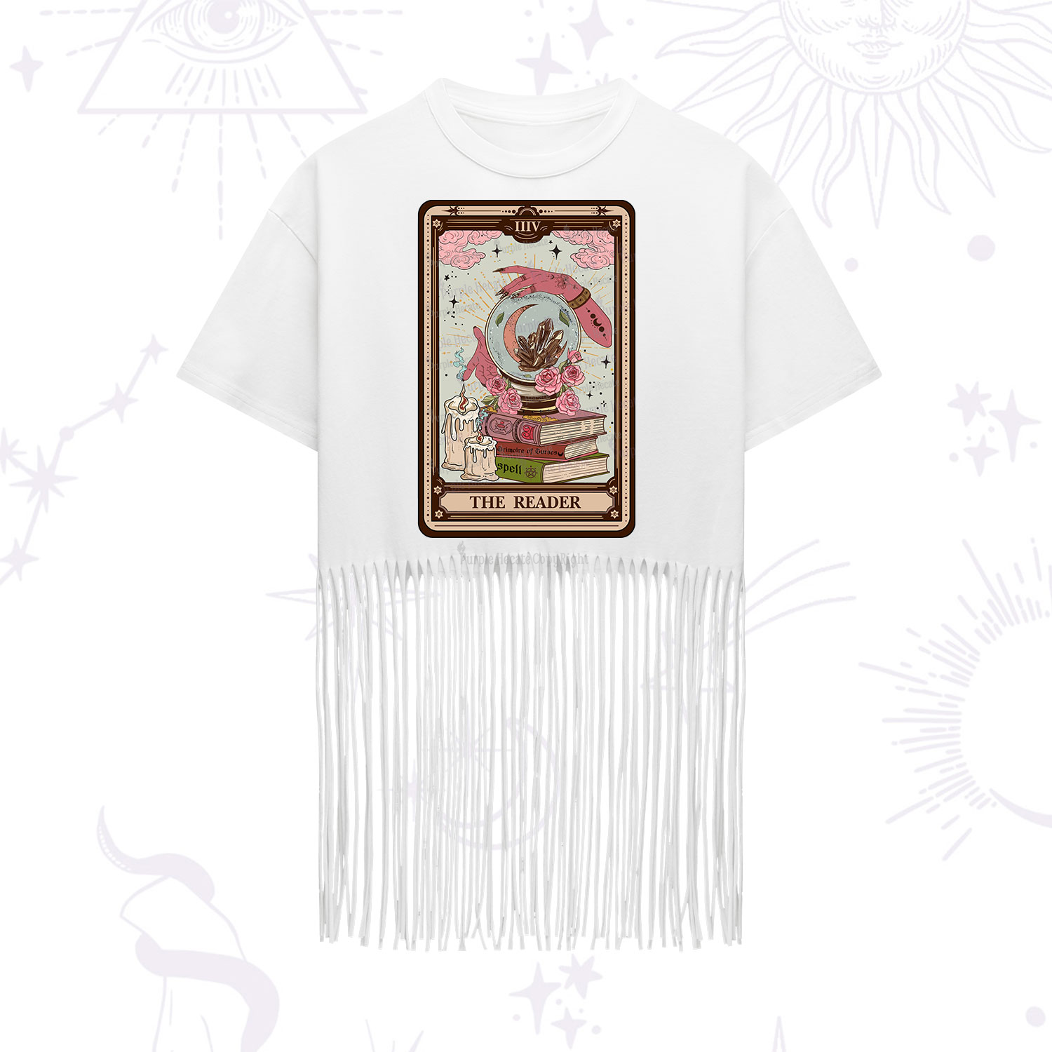Purplehecate The Reader Tarot Witch Vibes Fringe Hem T-Shirt