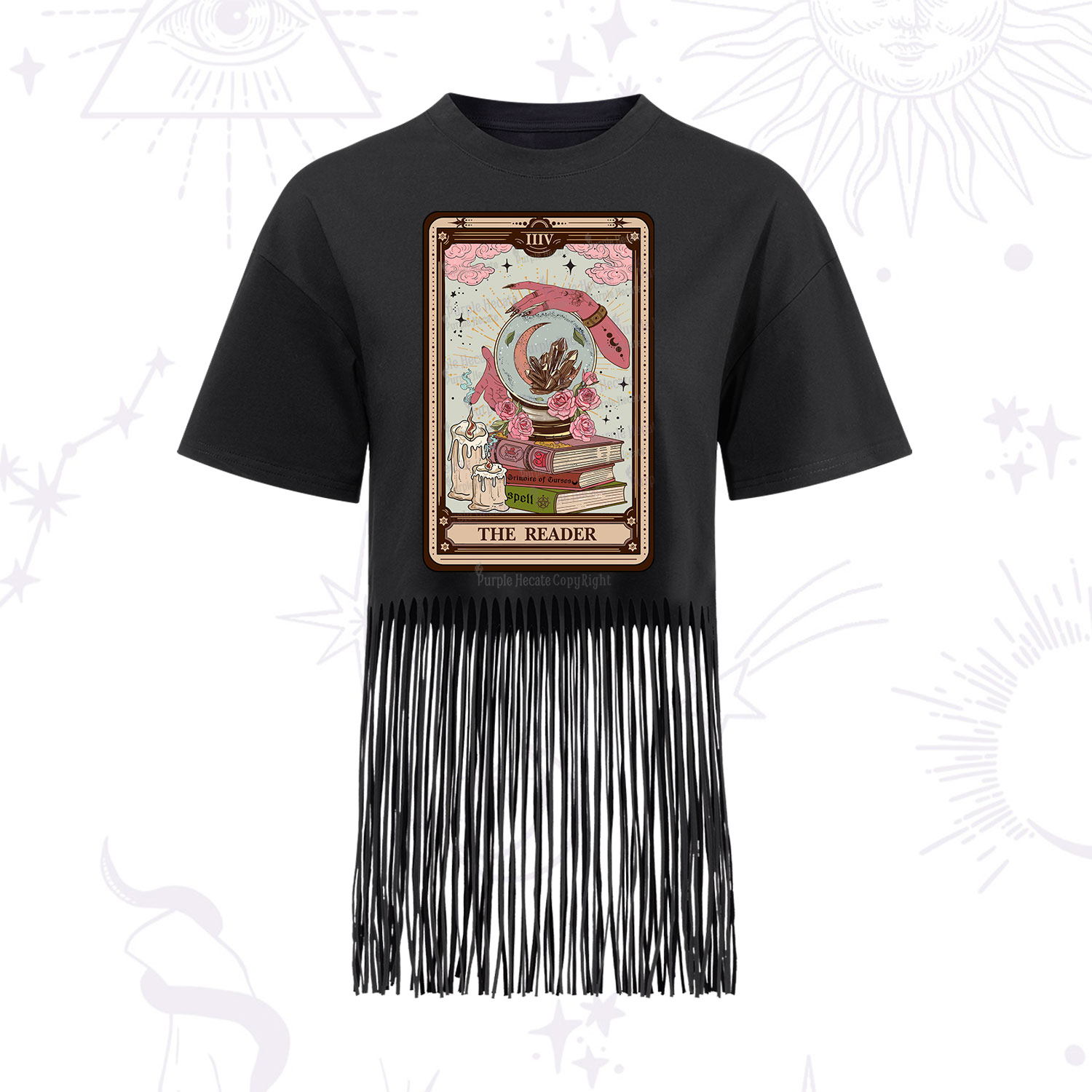 Purplehecate The Reader Tarot Witch Vibes Fringe Hem T-Shirt