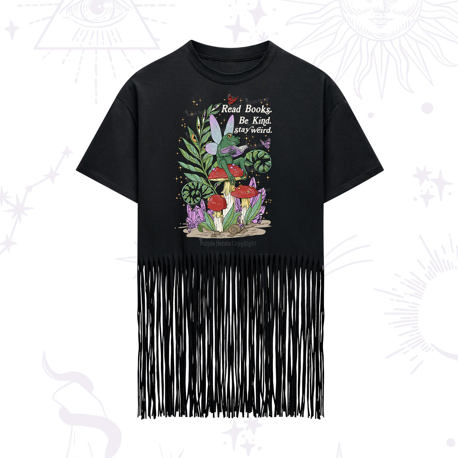 Purplehecate Read Books Be Kind Stay Weird Fringe Hem T-Shirt