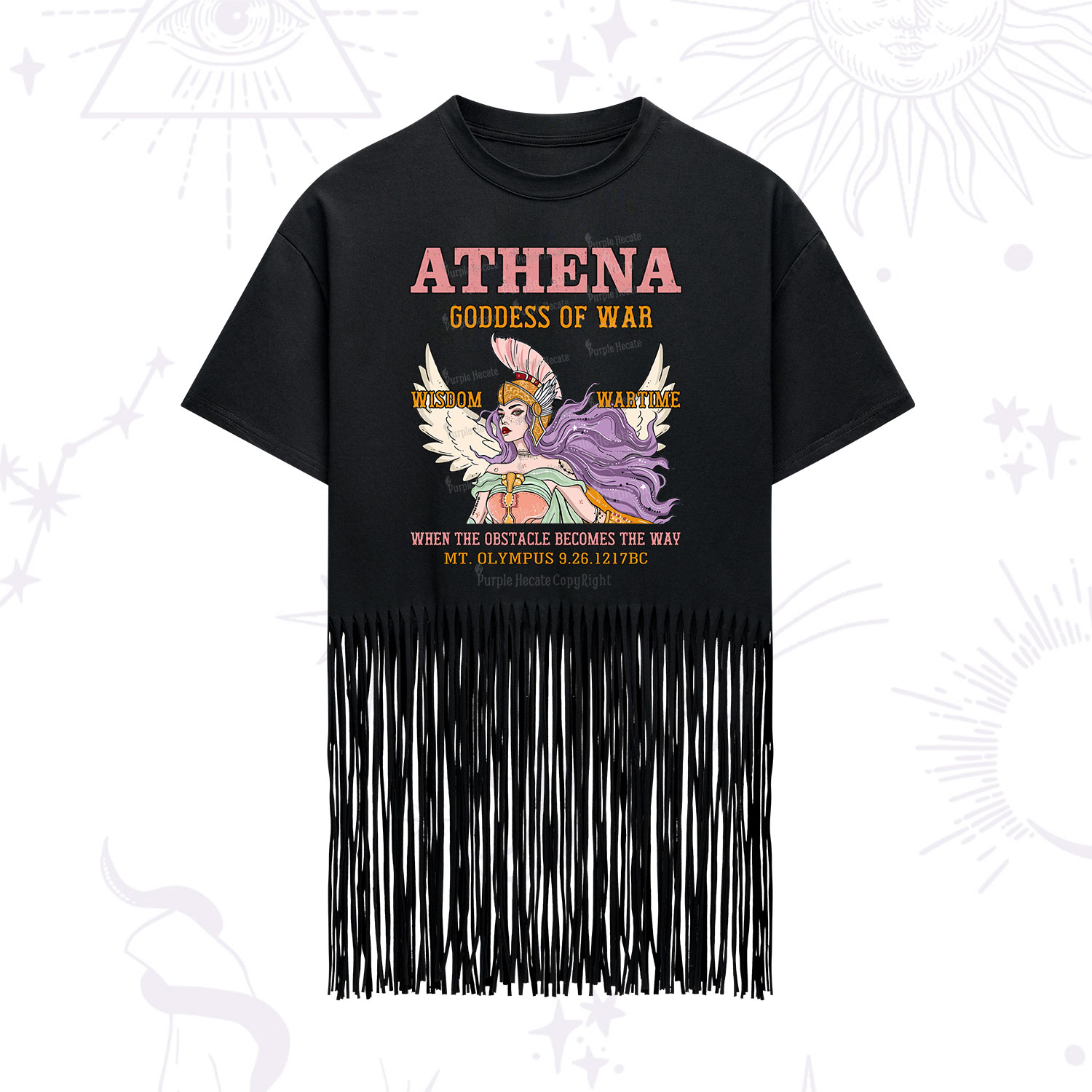 Purplehecate Wise War Goddess Athena Fringe Hem T-Shirt