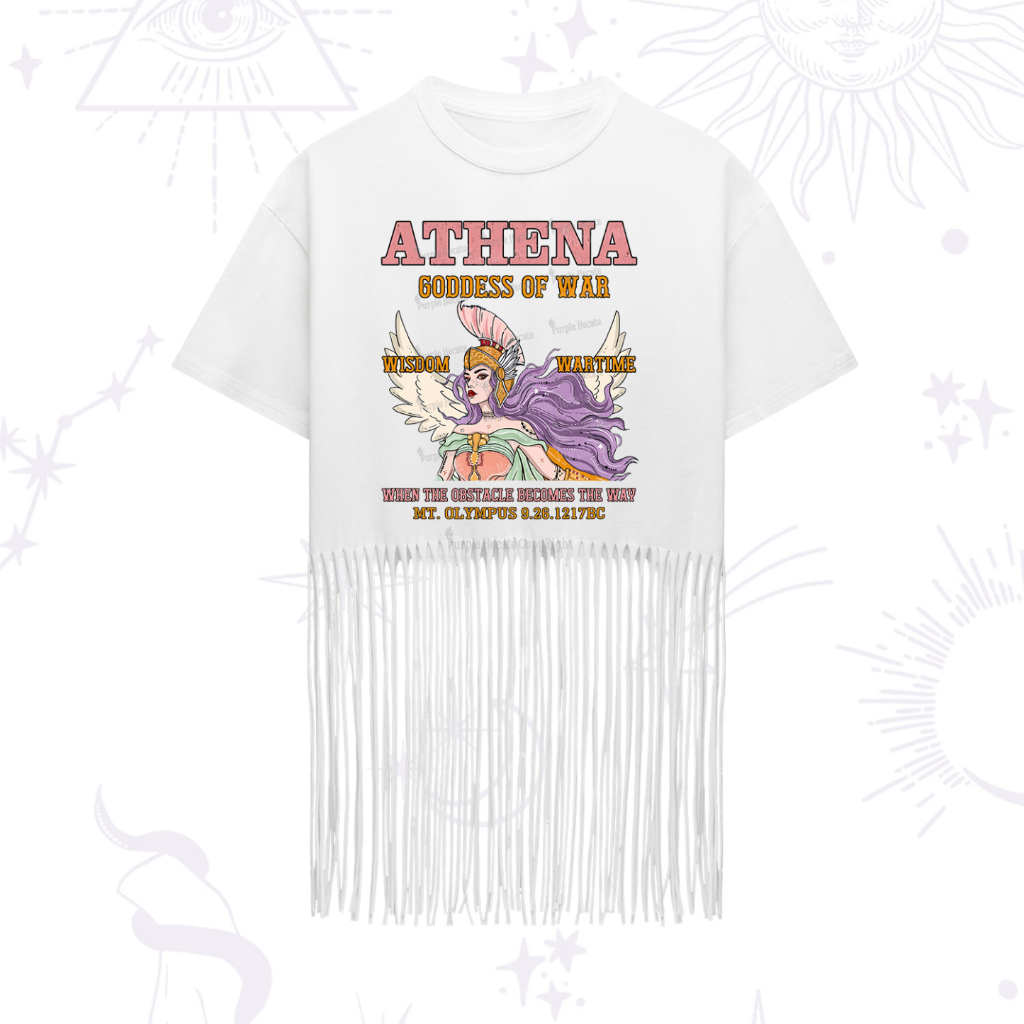 Purplehecate Wise War Goddess Athena Fringe Hem T-Shirt