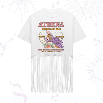 Purplehecate Wise War Goddess Athena Fringe Hem T-Shirt